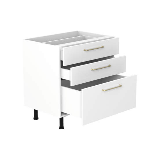 QBD803-BG-C2 pine Kitchen Base Cabinet with three drawers white 80cm