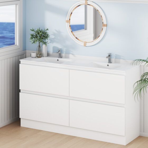 Marine Cabinets-COMARS150 kickrail1000x1000 Marine Double Drawer & Kickboard PVC Vanity Unit Double Bowl 150cm