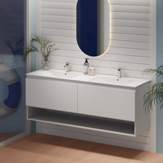 Marine Cabinets-COMARs150cm with shelfweb Alpine Marine Drawer & Shelf PVC Vanity Unit Single Bowl 150cm