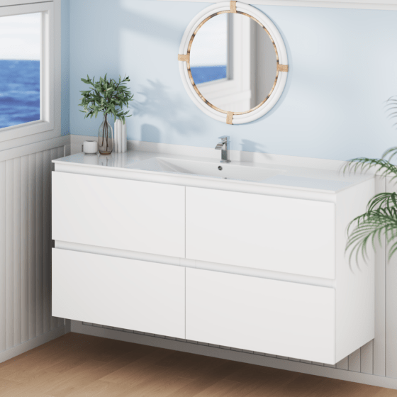 Marine Single Cabinet Bathroom COMARS150 wallhung Alpine Marine Double Drawer PVC Vanity Unit Single Bowl 150cm