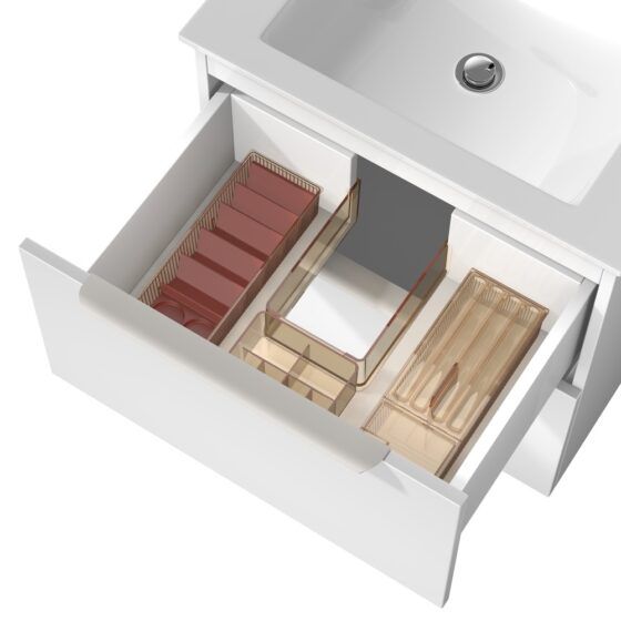 Cassie 2 Drawer PVC Vanity Unit 60cm storage detail Cassie 2 Drawer PVC Vanity Unit 60cm storage detail